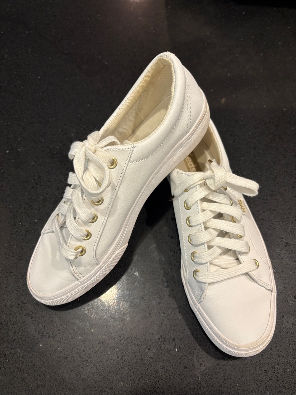 Keds White Low-Top Lace-Up Sneakers with Gold Eyelets